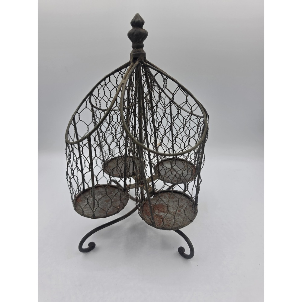 Rustic Metal Wire Mesh 4 Compartment Utensil Caddy Candle Holder Farmhouse Decor